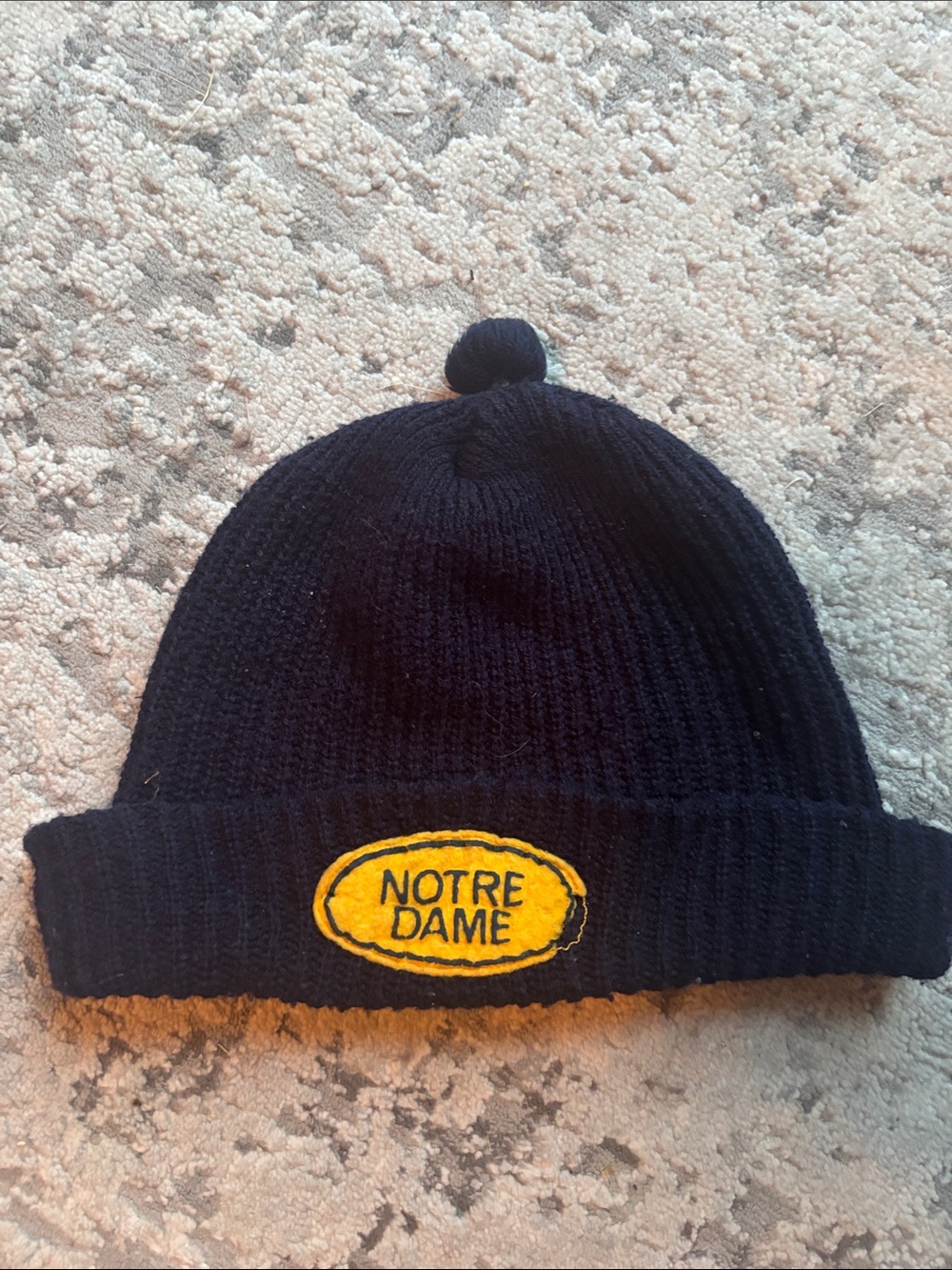 Vintage Notre Dame Knit Pom Beanie with Yellow Patch no brand
